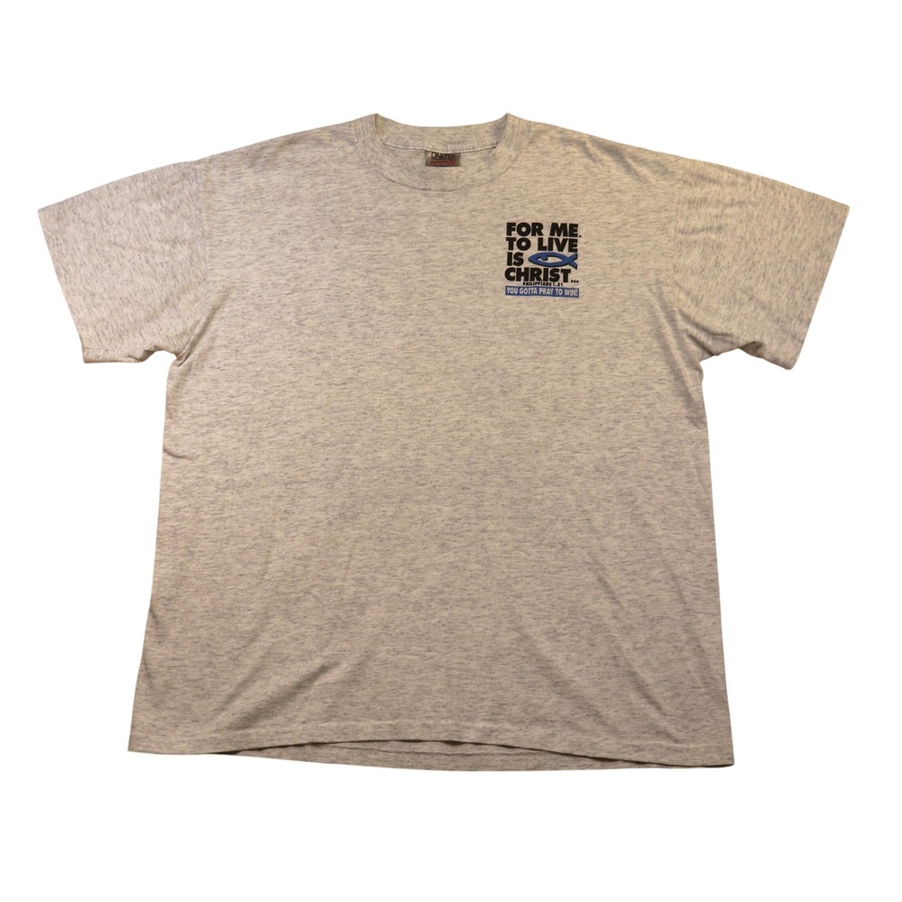 Oneita Mens XL T-Shirt Gray 1995 AlmighTees Christ First Fishing Single Stitch